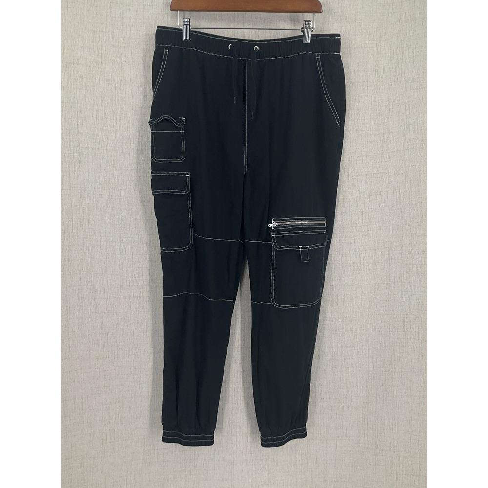 Hot Topic‎ Cargo Joggers Unisex XL Black Contrast Stitch Grunge Utility Pants